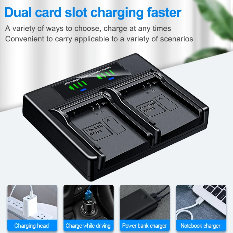 HQIX for Canon MVX1Si MVX430 MVX460 FVM300 Elura 100 IXY DVS1 IVIS DC22 DC200 OpturaS1 Camera BP-208 Battery Dual Charger