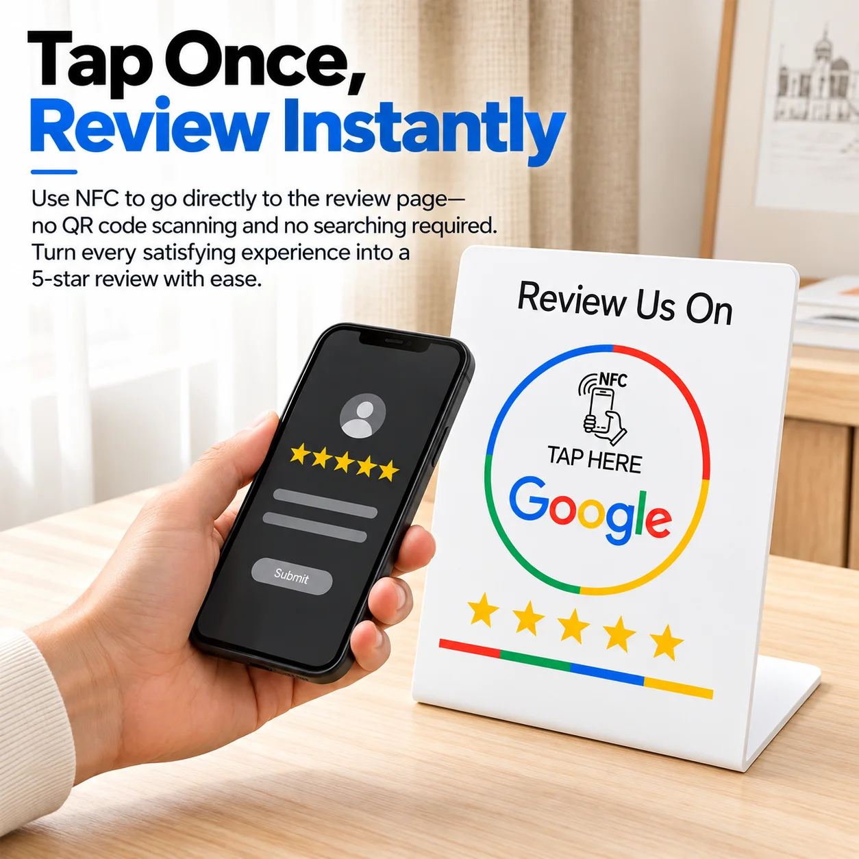 Reusable NFC 215 Google Review Card, RFID Contactless Touch Review Station, User-Friendly & Time-Saving Customer Feedback Card