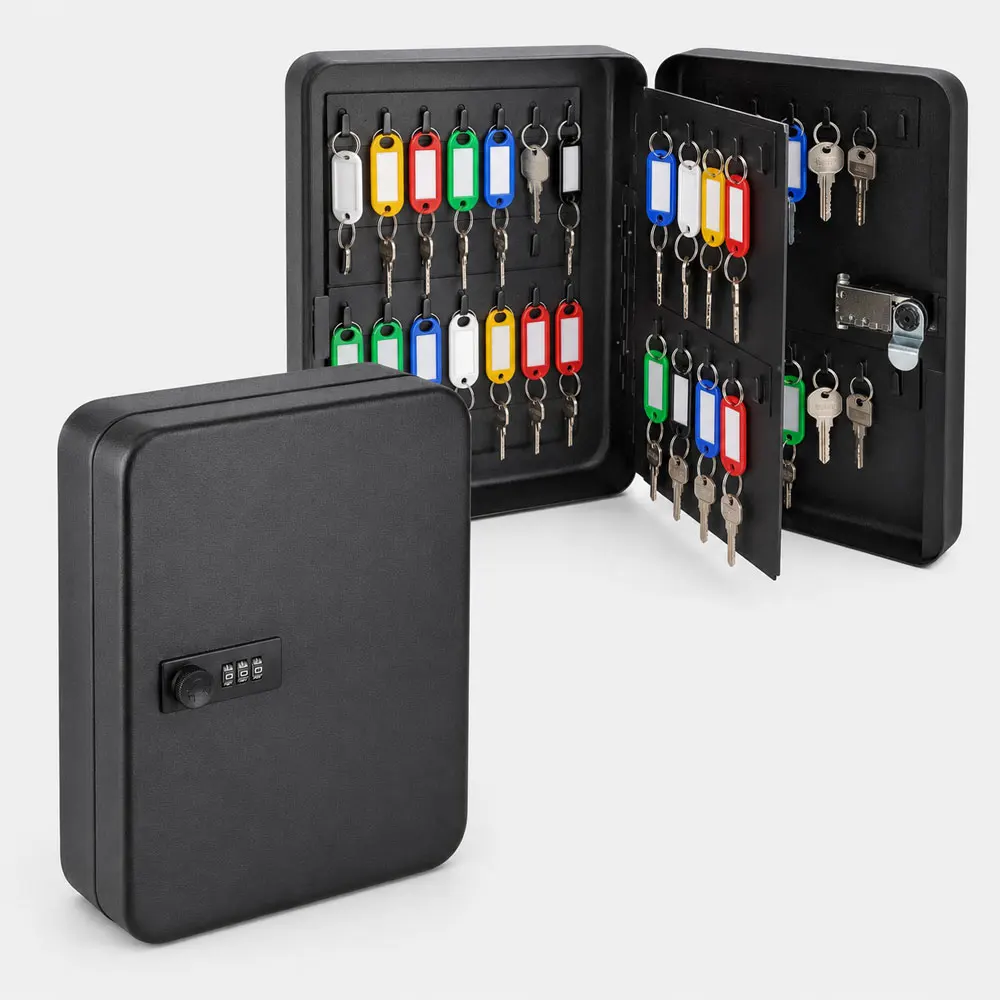 Wall-mounted Metal Key Box with Combination Lock and 60 Colored Key Tags, Suitable for Offices, Hotels, Properties and Garages