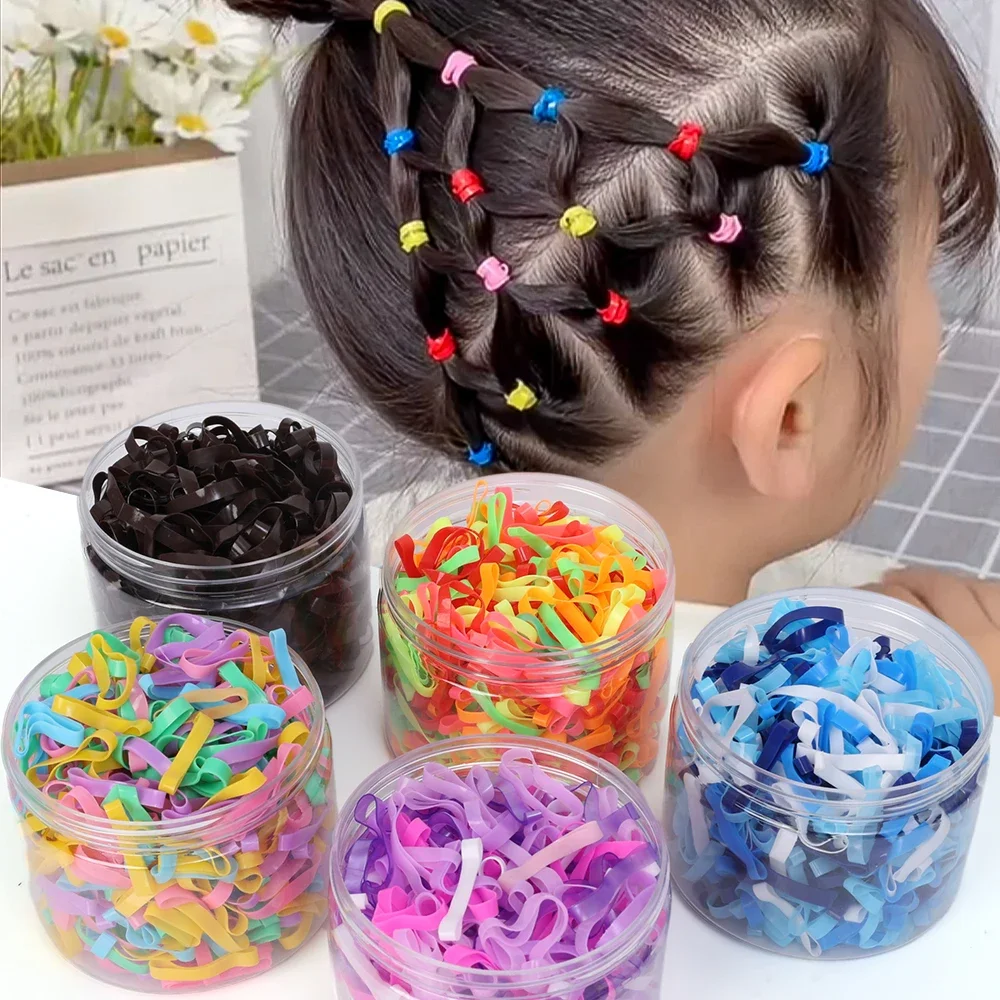 500Pcs/Box Colourful Rubber Ring Disposable Thick Elastic Hair Bands Ponytail Holder Rubber Band Scrunchies Kid Hair Accessories