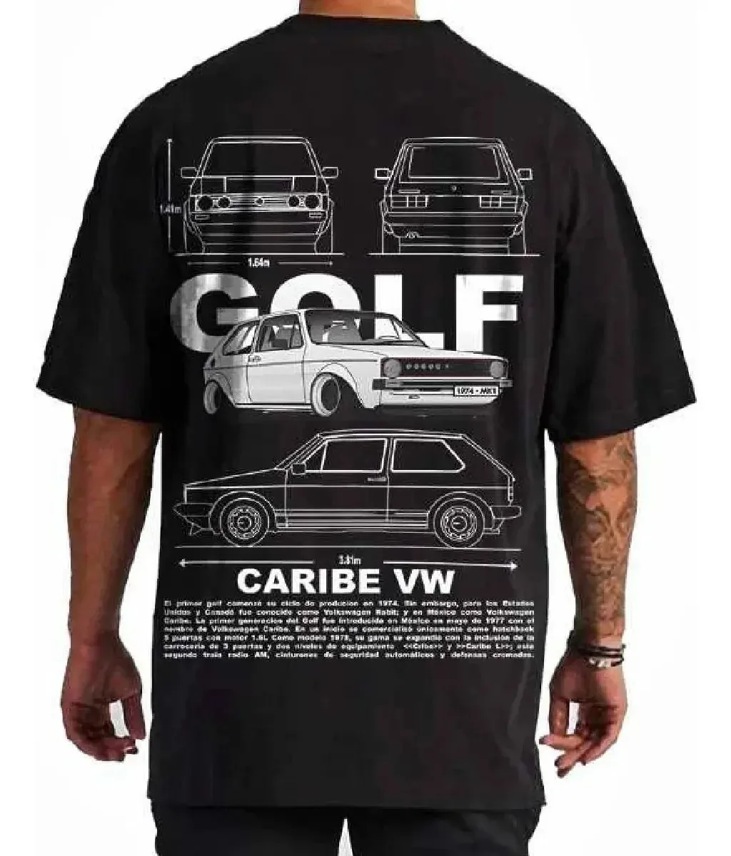 Men's Retro German Hatchback Blueprint Vintage Washed T-Shirt, Classic Euro Tuner Car Graphic Streetwear Tee