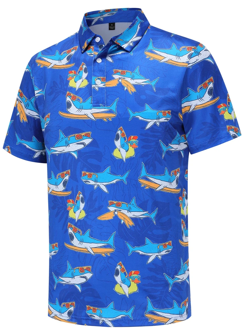 New Design Shark Graphic Mens Polo Shirt Summer 3d Printed Animal Tees Button Short Sleeves Tops Kids Quality Lapel Polo Shirts