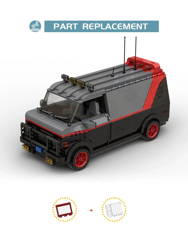 Moc High Tech A-Teamed Van Movie Vehicle Building Blocks City G-Series Car Brick Set Children Toy Gifts