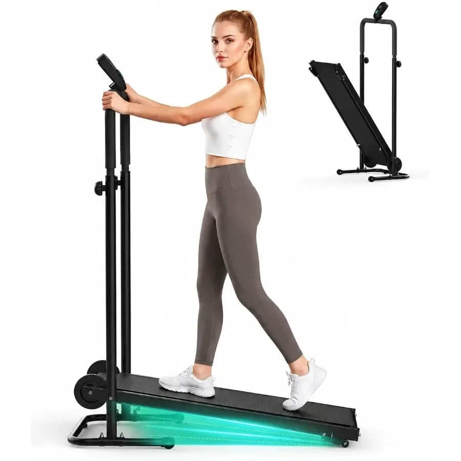 Incline Manual Treadmill - Dual Flywheel Non-Electric Walking Pad for home gym use, aluminum frame, black, smooth belt motion a