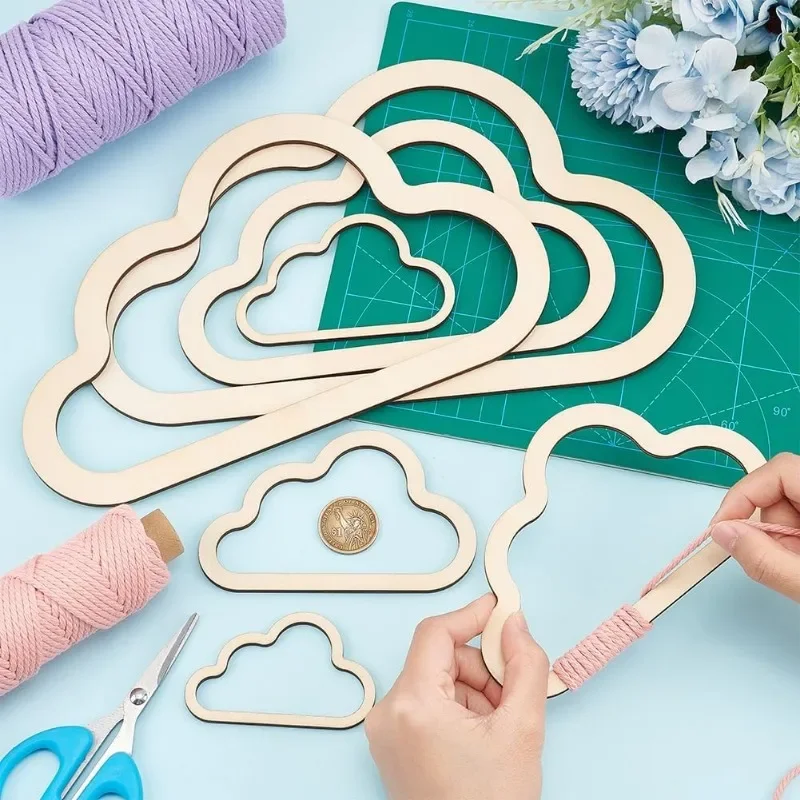 7 Sizes Wooden Cloud Outline Cloud Macrame Frame Wood Hoop Rings Macrame Art Frame Weaving Macrame for DIY Craft Making Home