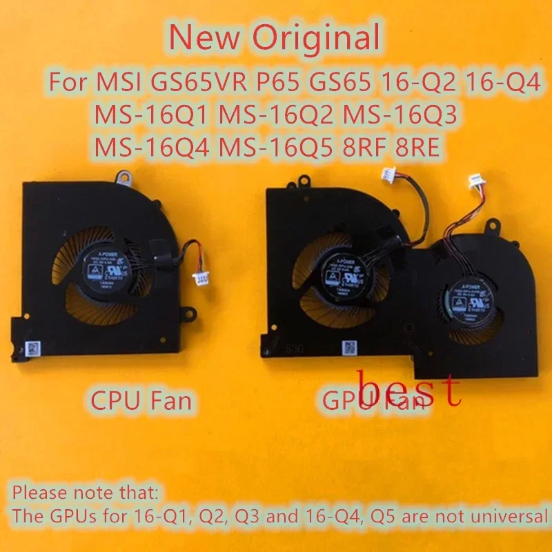 New Original Laptop CPU GPU Cooling Fan For MSI GS65VR P65 GS65 16-Q2 16-Q4 Fan MS-16Q1 MS-16Q2 MS-16Q3 MS-16Q4 MS-16Q5 8RF 8RE