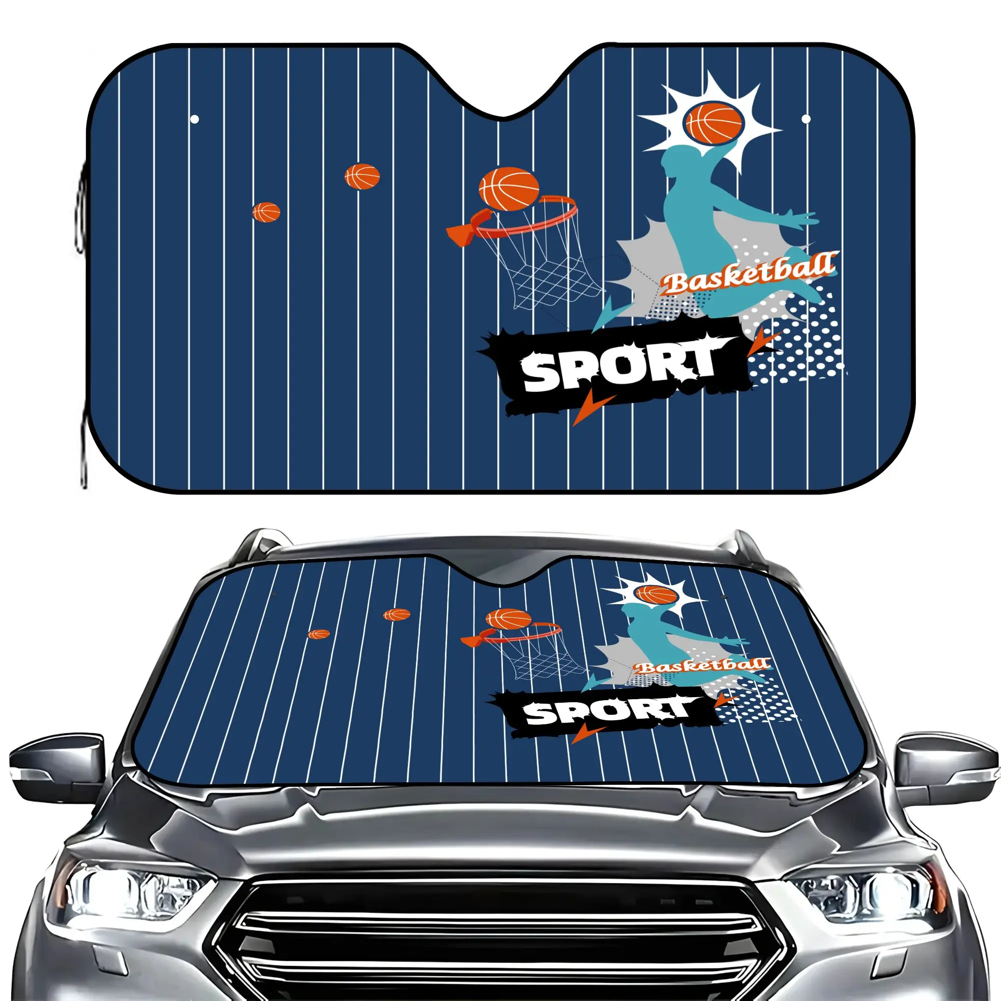 Basketball Sport Car Windshield Sun Shade, Heat Reflective Aluminum Foil Auto Sun Visor for UV Protection and Cooling