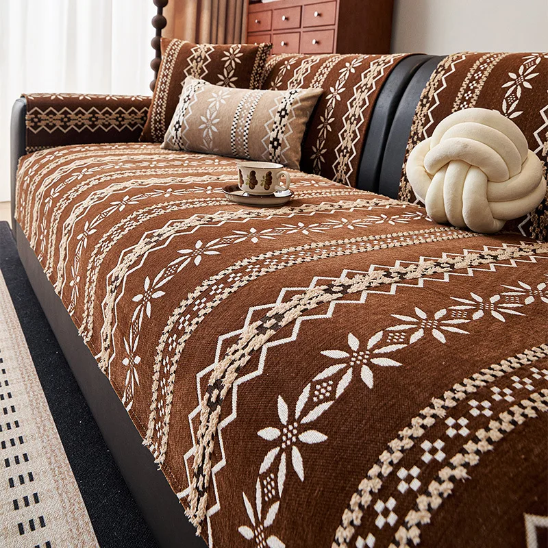 Chenille Sofa Cushion All Season Universal Non Slip Durable Ethnic Style One Piece Slipcover for Bedroom Living Room Home Daily