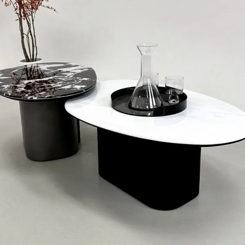 Living room small apartment modern smoked veneer baking paint supercrystalline stone size round coffee table