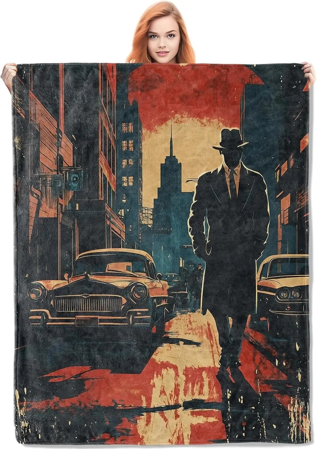 Noir Detective Blanket Gifts for Women Crime Flannel Blanket, Soft Warm Lightweight Throw Blankets for Bed Couch Custom blankets