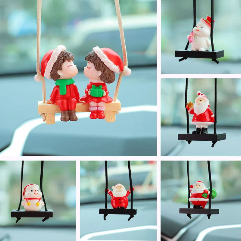 Merry Christmas Couple Figurines Miniature Santa Claus Snowman Micro Landscape Ornaments for Desktop Car Christmas Decorations