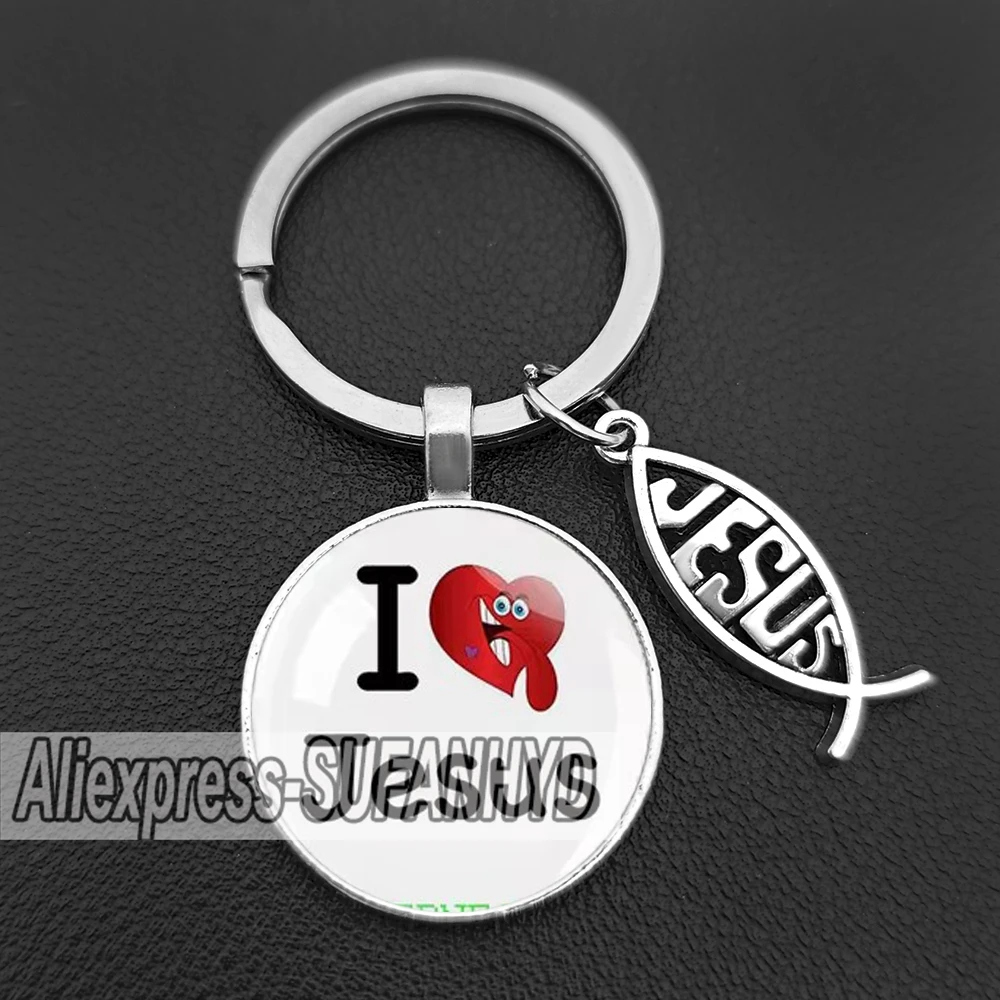 I Love Jesus Keychains for Women Christian Key Chains Cross Gift for Men