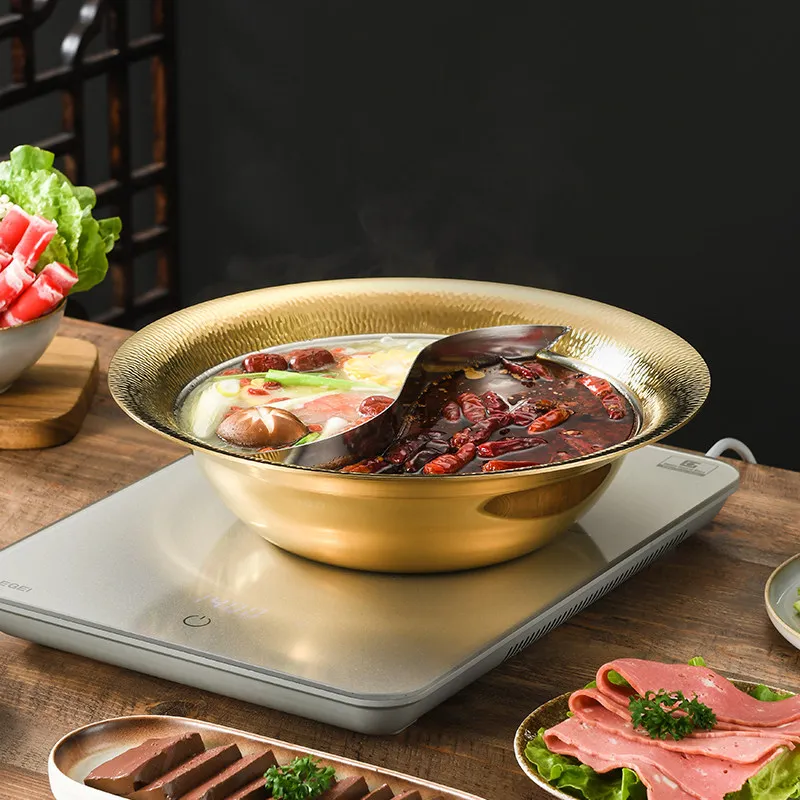 Коммерческий утолщенный котелок из нержавеющей стали 304 с молотковым узором, для двух видов блюд, для индукционных и газовых плит, для приготовления прозрачных супов и горячих блюд