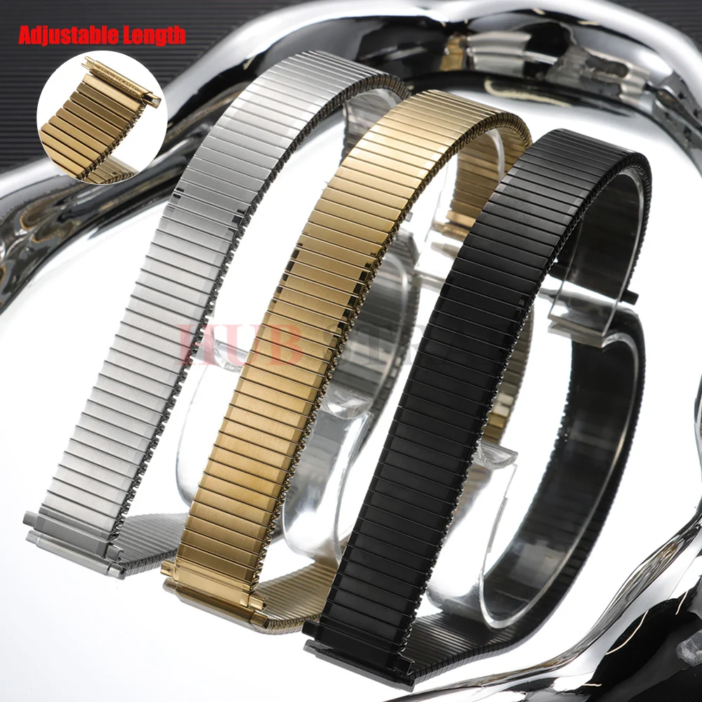Edelstahlarmband, 16 mm–22 mm, elastisches Armband, Metall-Uhrenarmbänder für Männer und Frauen, Ersatz-Business-Armband, universelles Armband