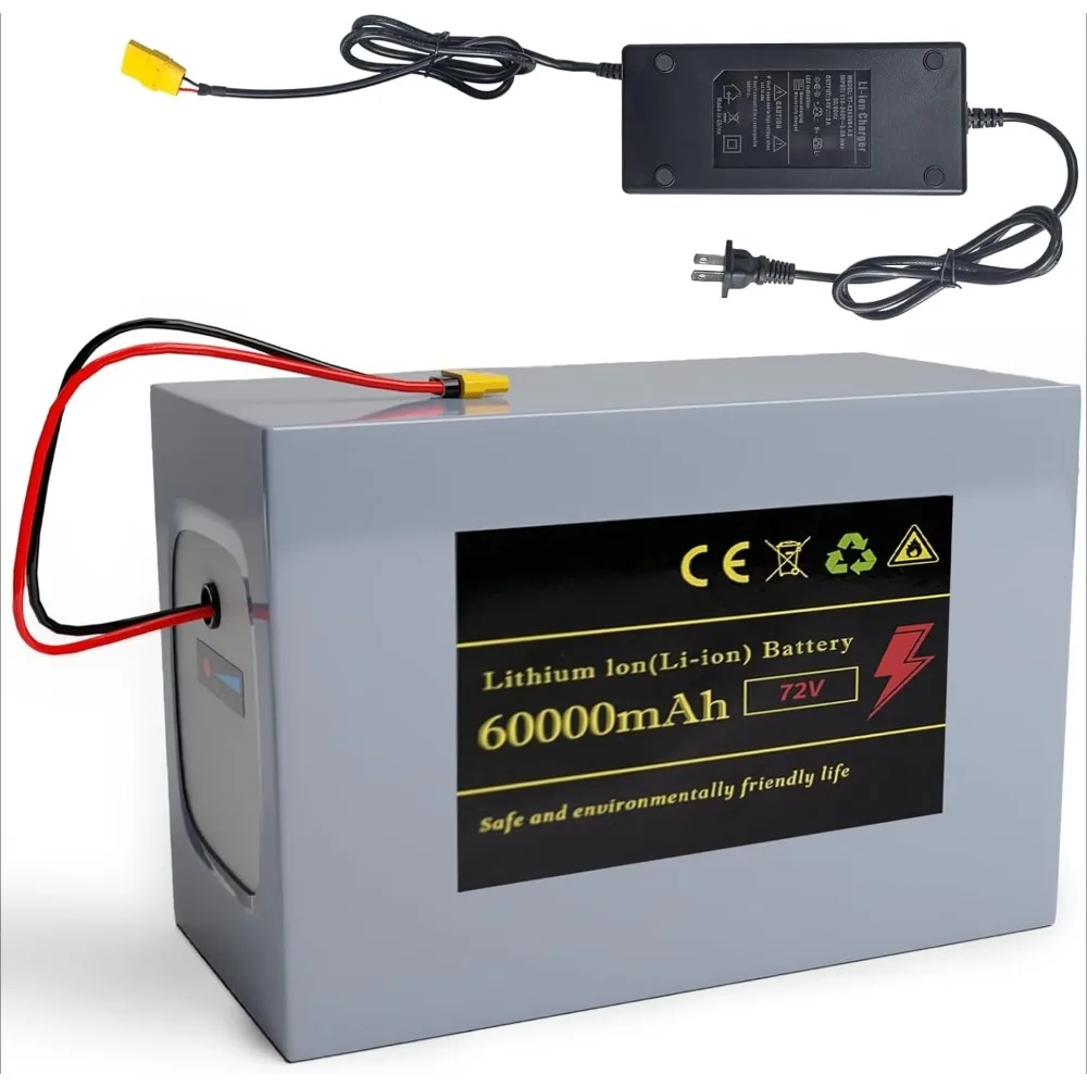 

72V 60Ah Lithium Ion E-Bike Battery for 200-3500W E-Bike Motor with LED Battery Indicator, 30A BMS, XT90 Connector, for E-Bike