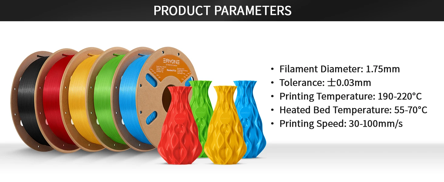 ERYONE 3KG PLA Filament 1,75mm, Standardqualität mit Hoher Zähigkeit, Geringer Verformung, Hervorragende Druckqualität, 1kg Spule – Detail 5