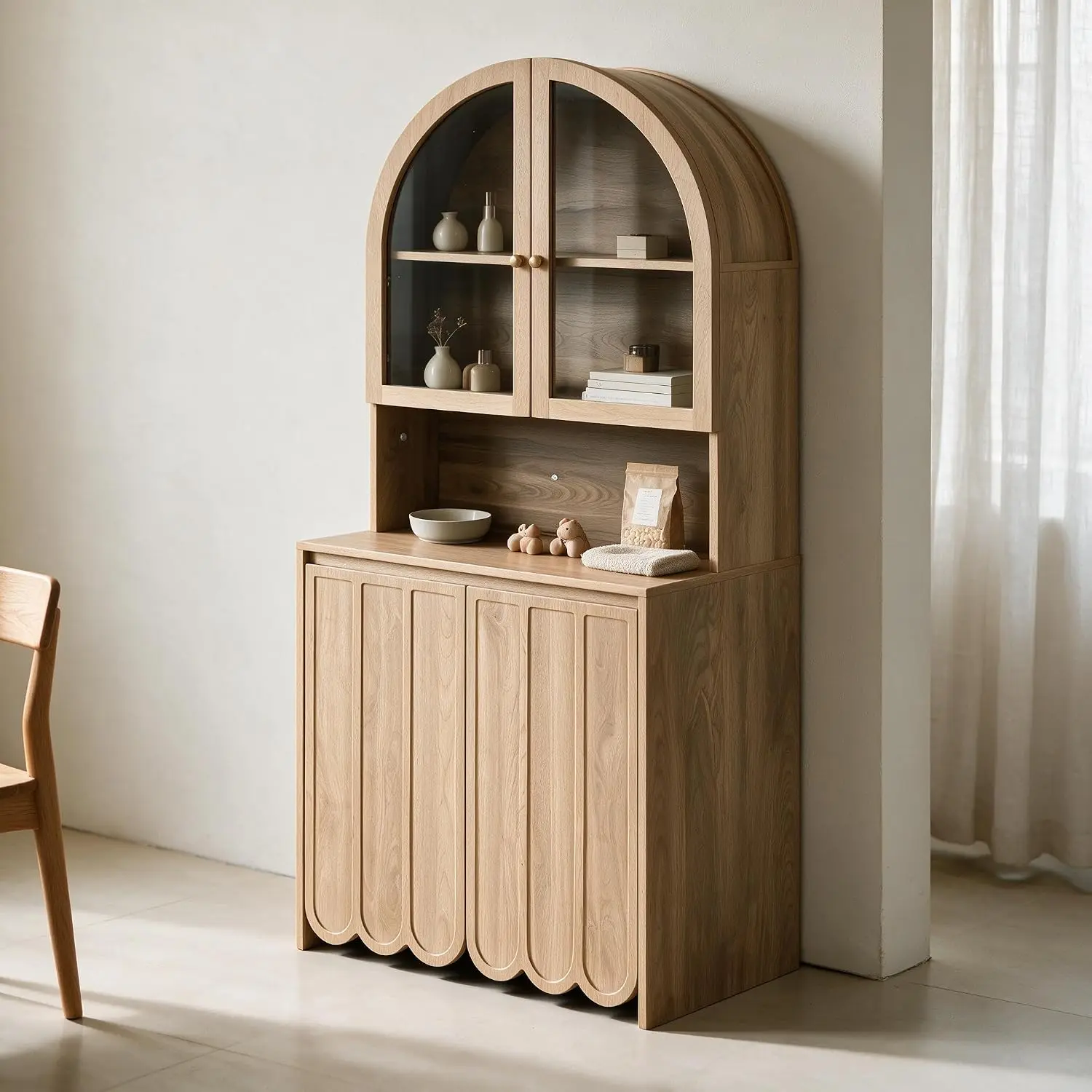 Cat Litter Box Enclosure Furniture, Wood Arched Cabinet, Natural