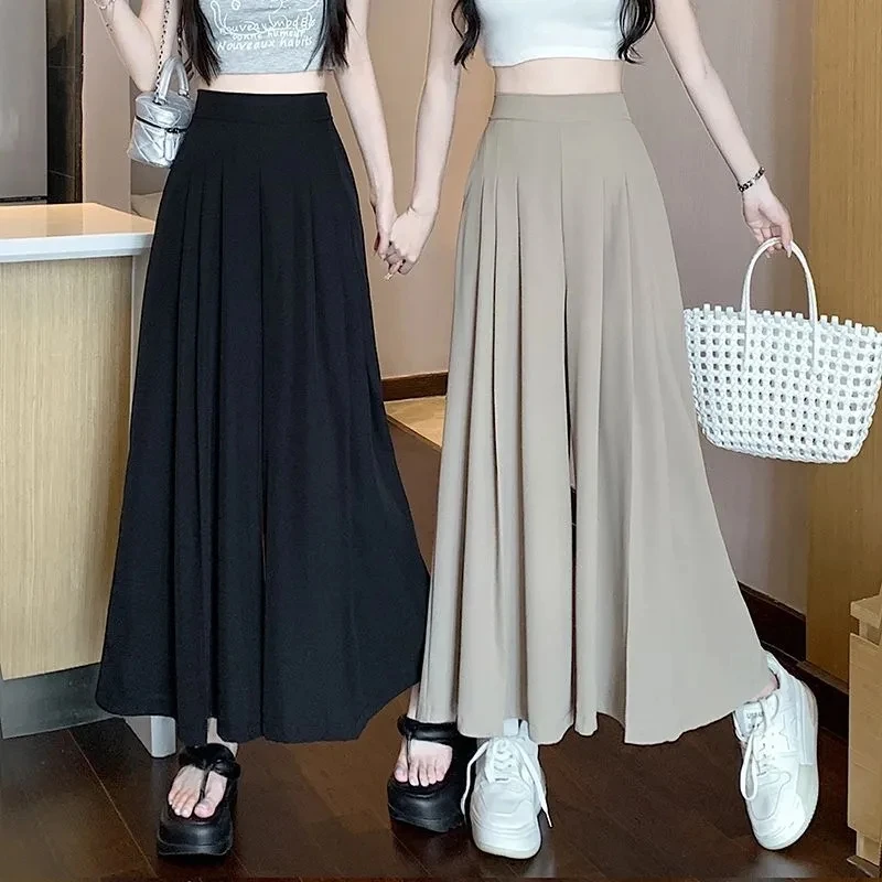 

Lce Silk Pants Skirt Women's Summer Thin 2024 New High Waist Drape Ladies Loose Trousers Casual Pants Pleated Big Swing Pants