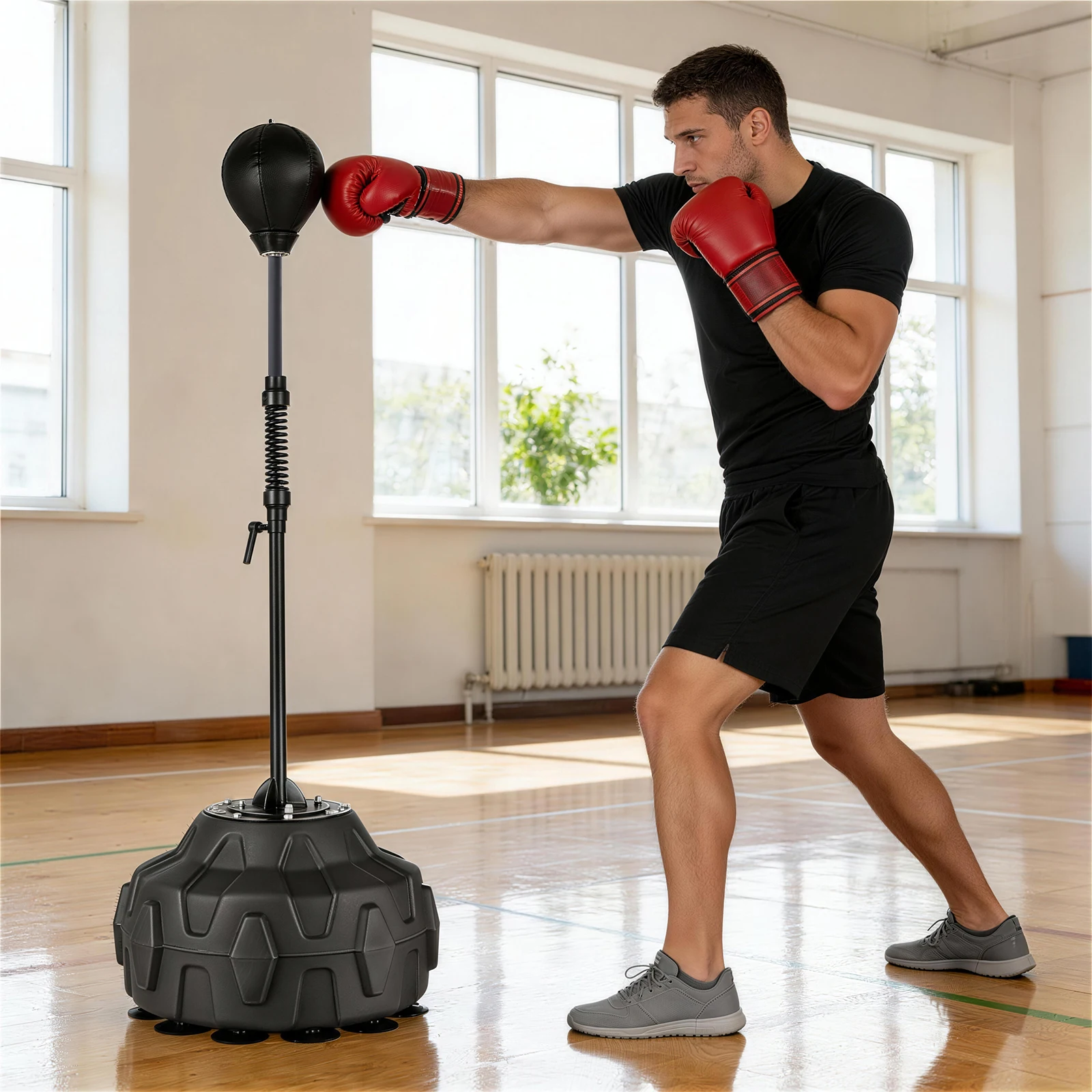 Reflex Speed Bag, Adjustable Height Boxing Reflex Ball 56 - 71in, Free Standing Base Punching Bag with Stand, Boxing Trainer for Home Gym Use, Adult and Child Vertical Venting Ball