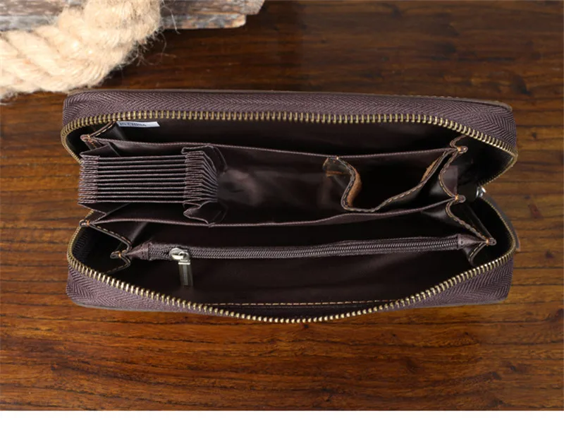 Retro Organizer ของแท้หนังผู้ชายกระเป๋าคลัทช์คุณภาพสูง Crazy Horse cowhide โทรศัพท์ Multi-Card Slot กระเป๋าใส่บัตร