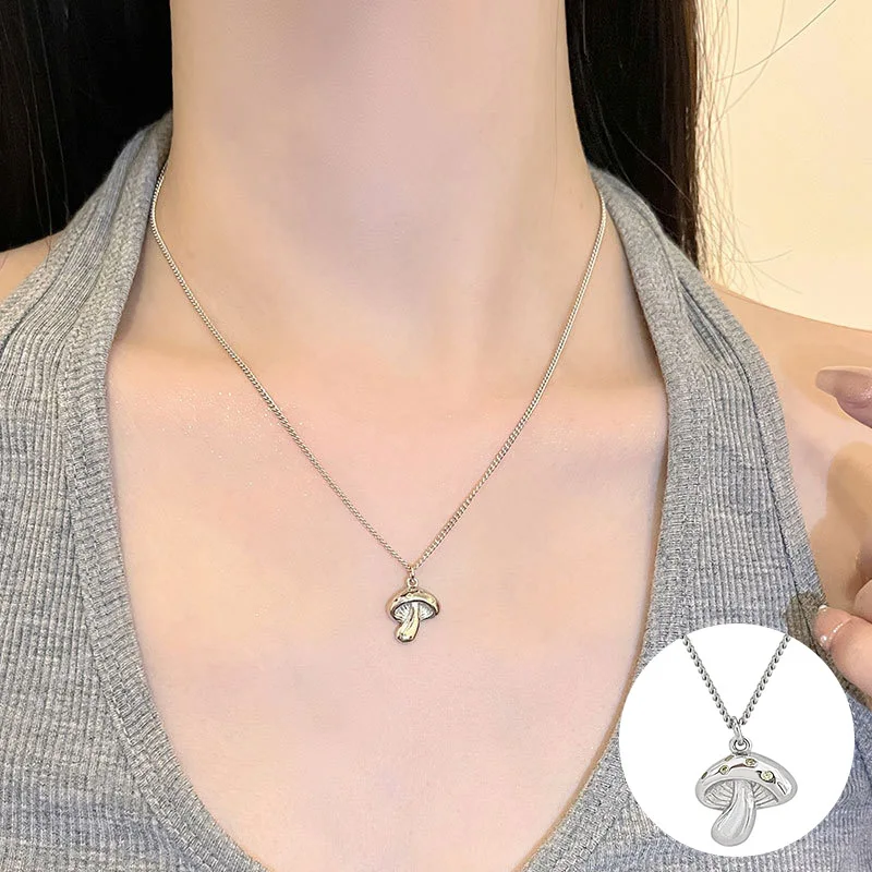

100% 925 Sterling Silver Yellow Diamond Mushroom Necklace for Women Girl Cute Fashion Design Jewelry Birthday Gift Dropshipping