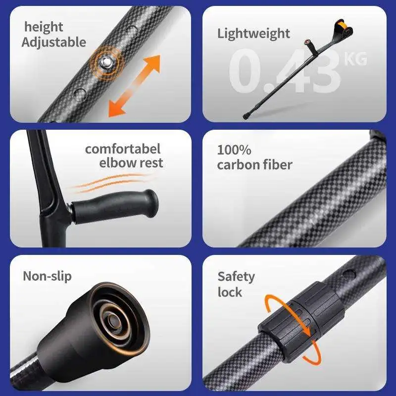 Direct Factory Sale Carbon Fiber Folding Elbow Crutches for Adults 300lbs Load-Bearing Rehabilitation Supplies Elderly Cane