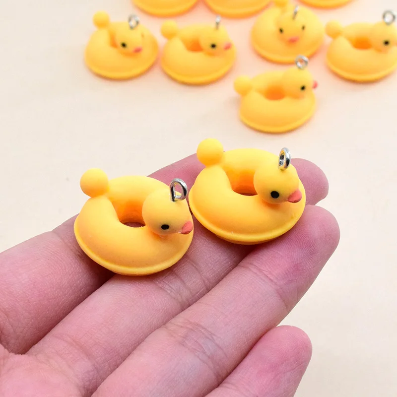 10pcs Cute Yellow Duck Swimming Circle Resin Charms Funny Cartoon Earring Keychain Pendant Accessory Jewelry Diy Make