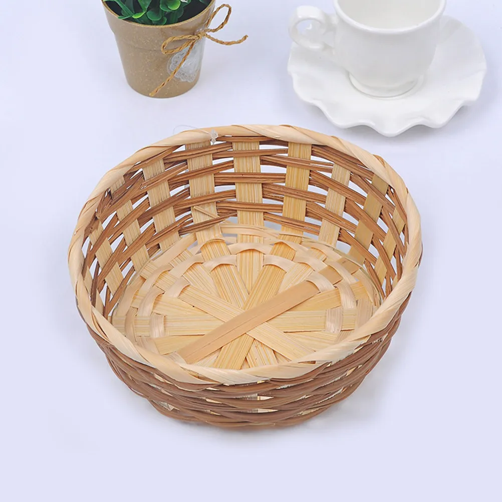 2Pcs Handmade Bamboo Fruit Baskets Handwoven Food Serving Storage Containers Assorted Color Picnic Kitchen Dining Room