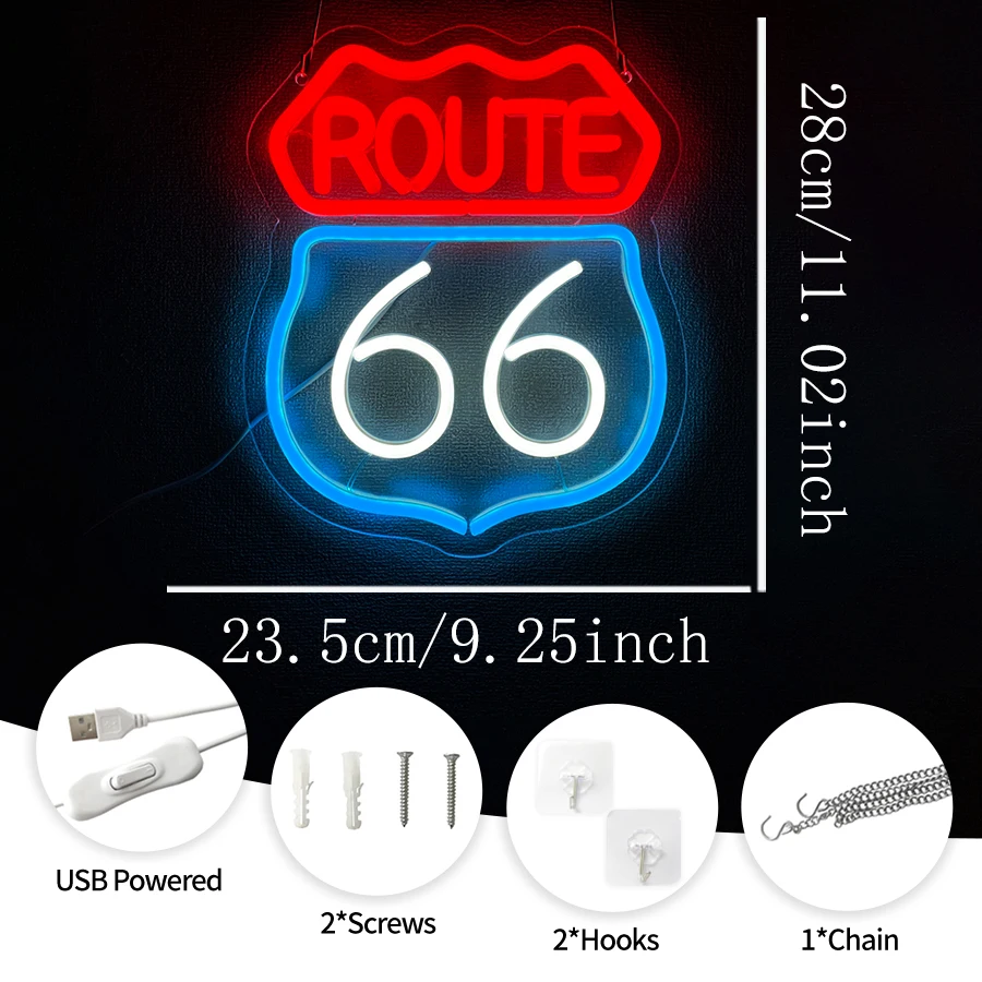 Route 66 Neon Sign For Wall Decor,Led Neon Light For Bedroom Decor,Living Room,Game Room,Man Cave,Party,Birthday Gift For Teens
