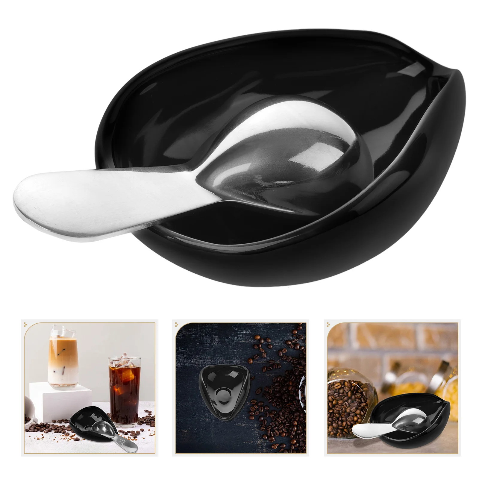 

1Set Ceramic Coffee Beans Dosing Tray Stainless Steel Spoon Coffee Bar Accessory Bean Display Plate Multi Function Bean Storage