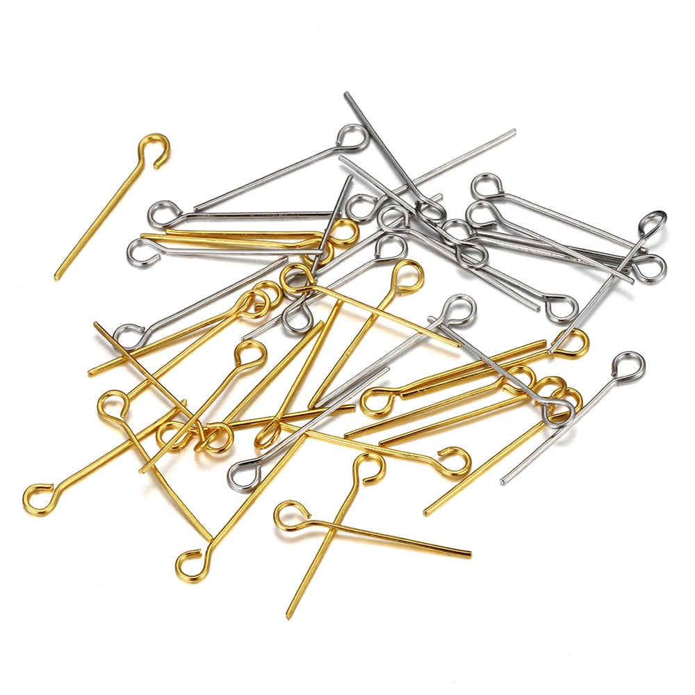 100 sztuk ze stali nierdzewnej 15-50mm otwór płaska główka szpilki złoty otwór szpilki do koralików bransoletka kolczyki naszyjnik DIY tworzenia biżuterii