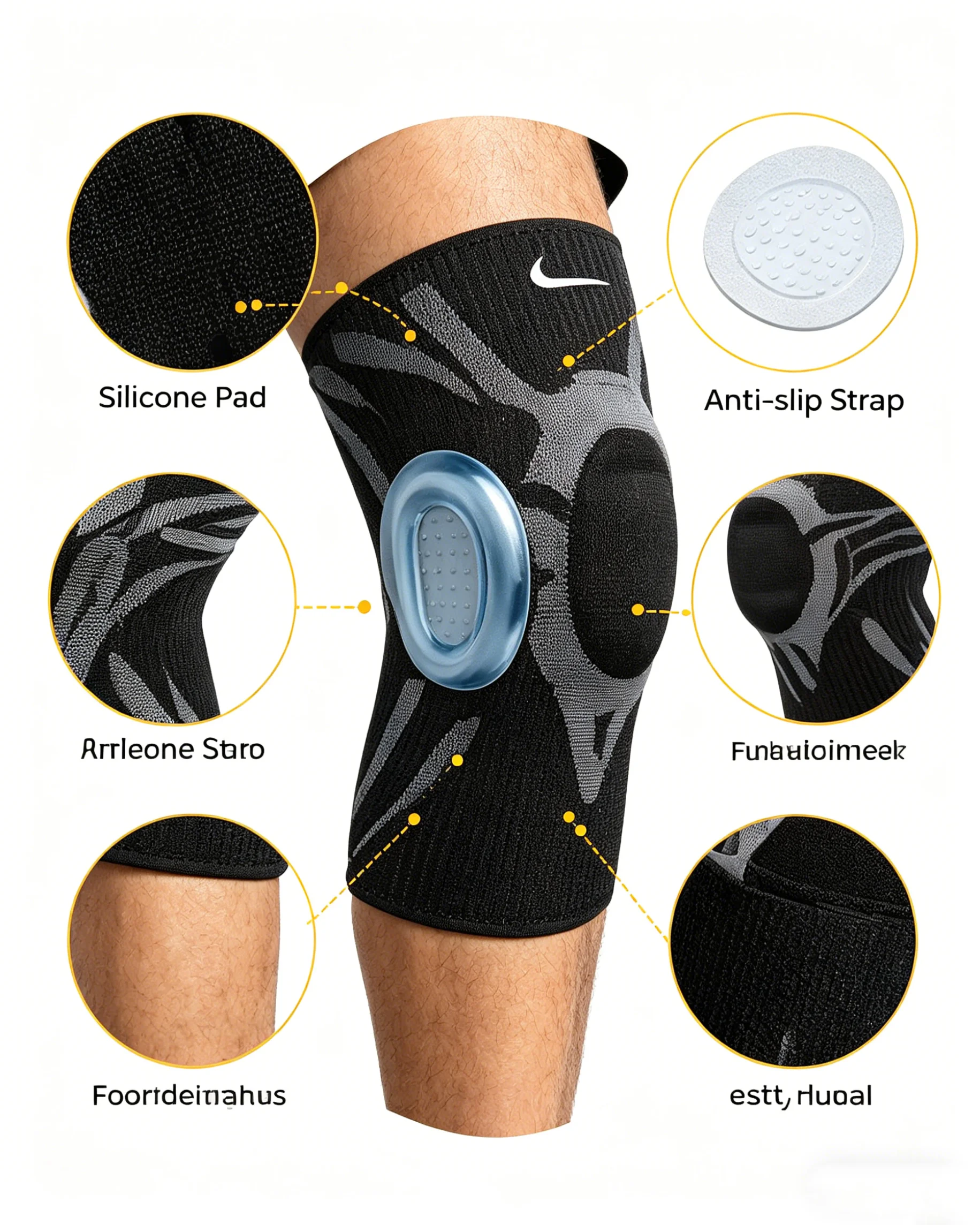 Knee Brace Compression Sleeve with Silicone Pad, Nylon Elastic Knee Support for Running, Gym, Arthritis, Joint Pain Relief