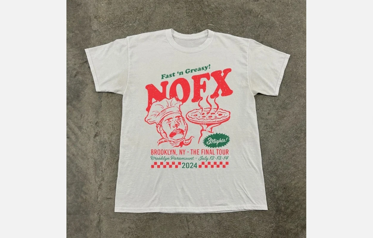 White Unisex Tshirt Nofx Fast 'N Greasy 3 Nights Brooklyn Ny The Final Tour Fan Casual T-shirt Street Style Outdoor Daily Outfit