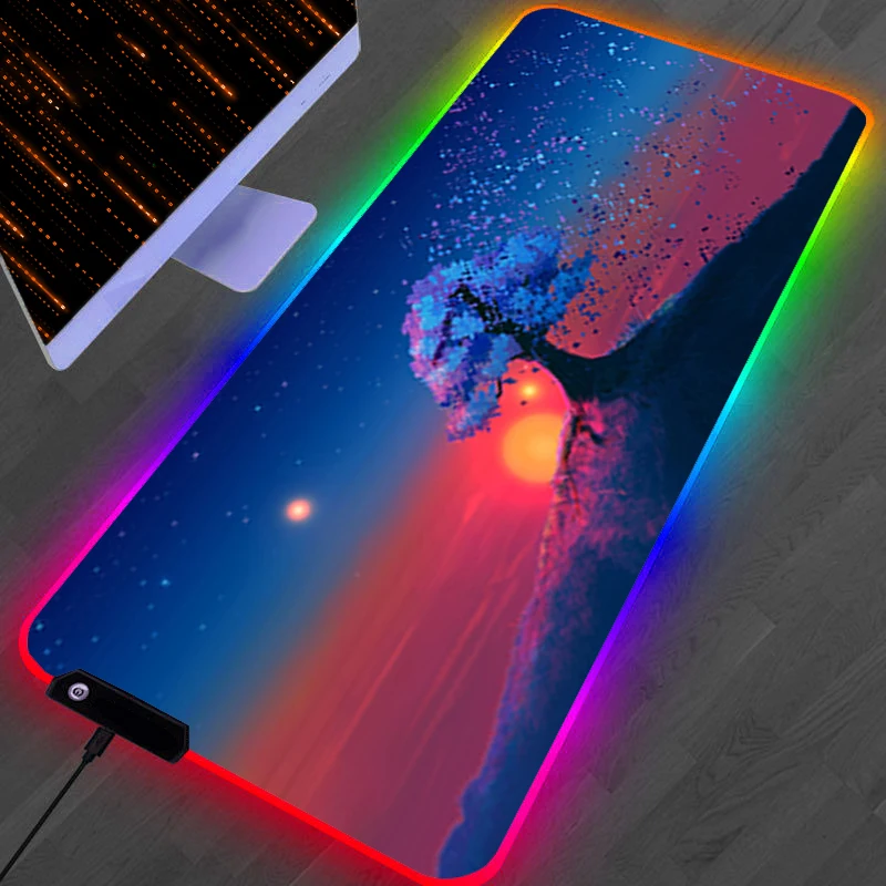 

RGB LED Mouse Pad Computer Gamer PC Accessories HD Mousepad Rubber Non Slip Desk Mat Laptop Gamer Natural Landscape Keyboard Pad