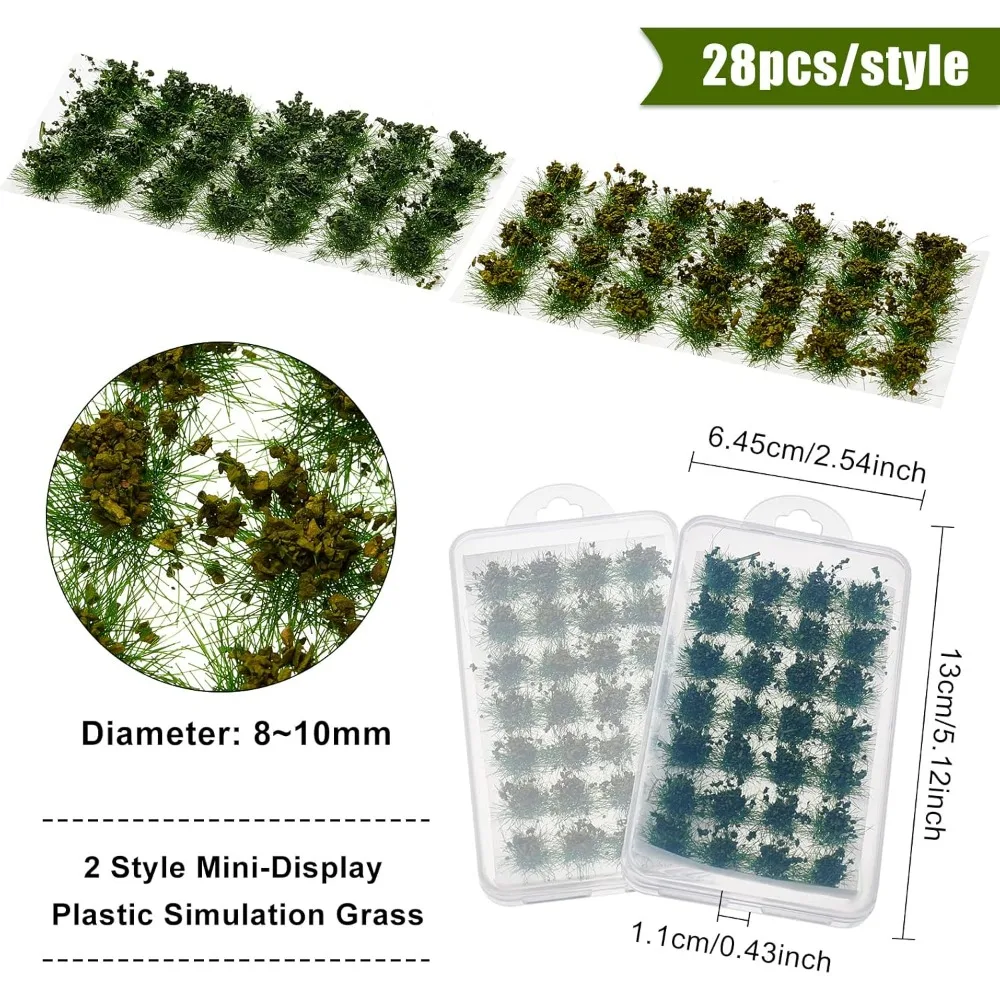 56Pcs Static Grass Tuft Model Lowland Shrubs Tuft Railway Artificial Grass Simulation Grass for DIY Crafts Model Train Landscape