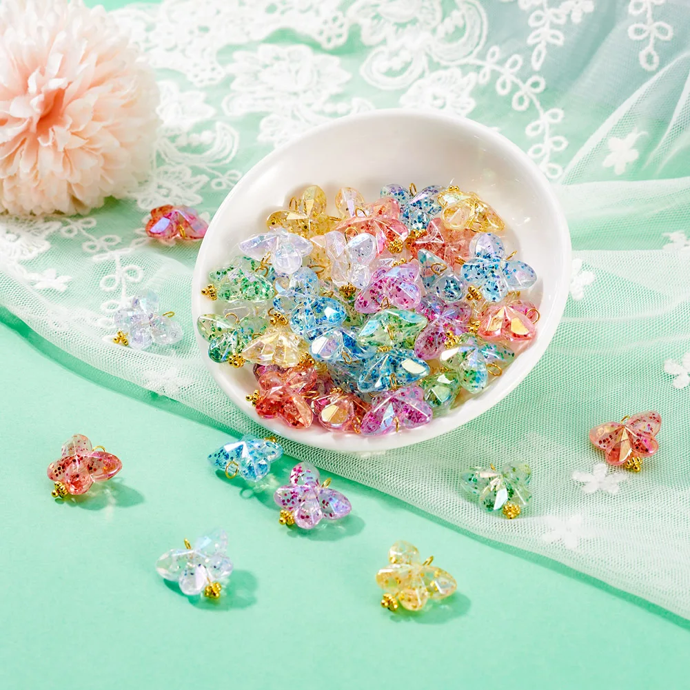 50pcs Butterfly Acrylic Pendants Macaron Color Theme Fragment-filled Embellish Exquisite Charms DIY Jewelry Making Accessories image 3
