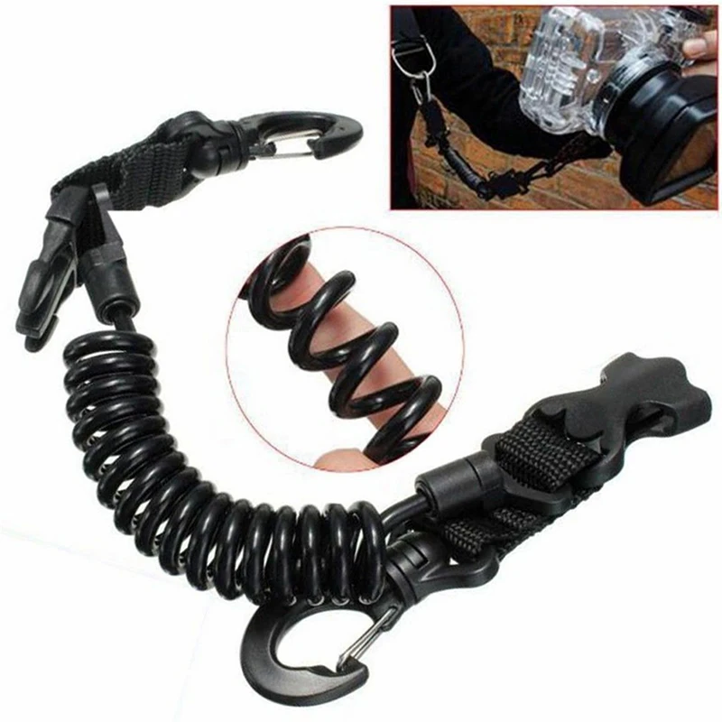 Diving Camera Leash - Heavy Duty Coiled Safety Tether with Double Clip Anti-Loss Lanyard Strap〔YY33〕