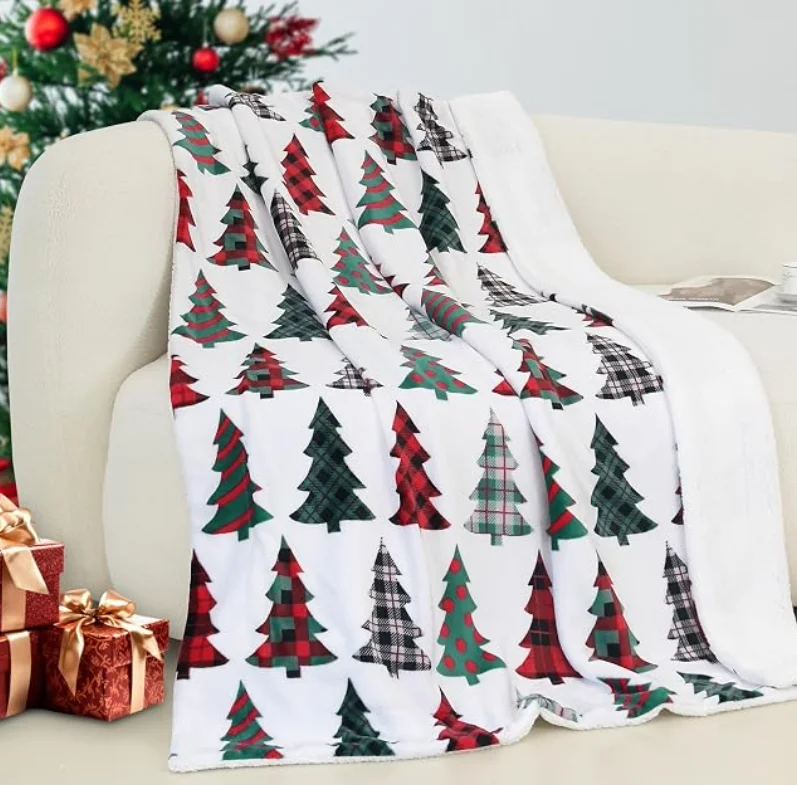 Elegant Comfort Reversible Blanket and Winter Christmas Sherpa Throw- Lightweight Soft and Cozy-Holiday Home Decorative Blanket