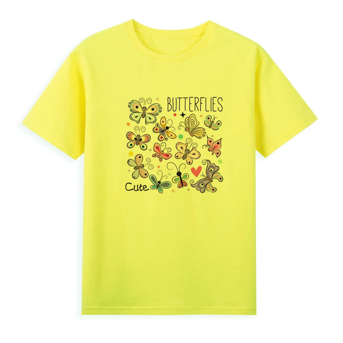 Lovely flowers butterfly T-shirt New fashion Print Tops Tees Summer short sleeve beautiful Tshirts