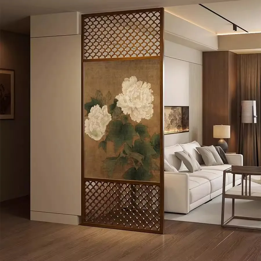 French medieval screen partition flower blooming rich peony entrance entrance living room hall bedroom dining room tea house cov