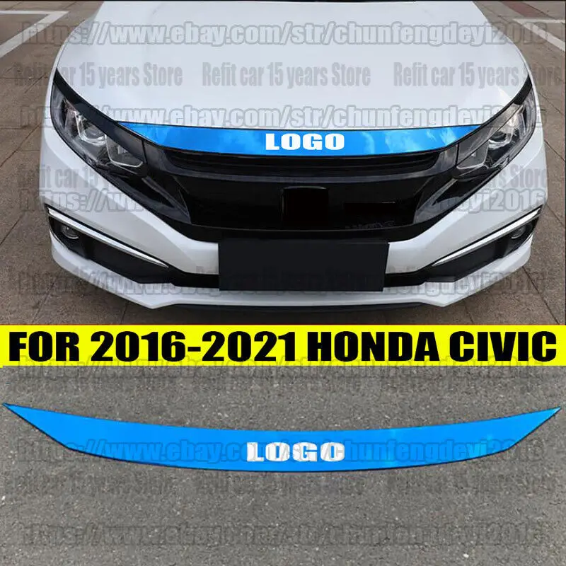 

FOR 2016-2021 HONDA CIVIC BLUE steel FRONT HOOD BUMPER UPPER TRIM NOSE COVER trim car assecories