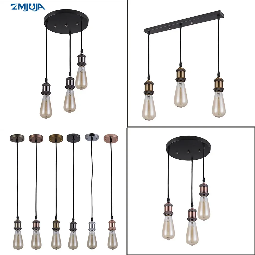 

E27 110V 220V cord drop pendant lamps for kitchen living room bedroom aisle restaurantRetro loft industrial iron hanging lights