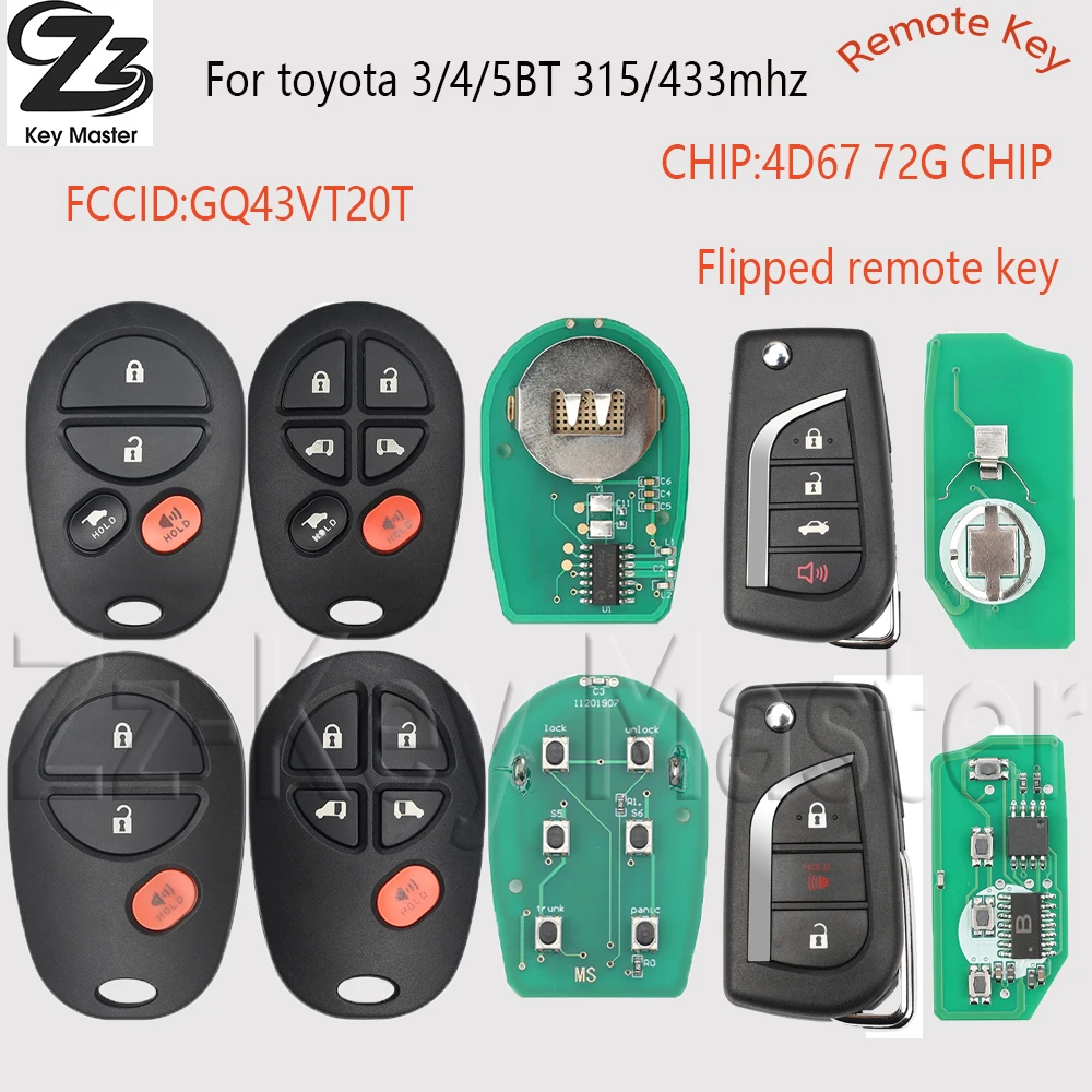 

Zz FOR GQ43VT20T 315MHz 433MHz 4D67/72G CHIP Remote Key For Toyota Sienna Highlander Sequoia Tacoma Tundra PN 89742- AE010