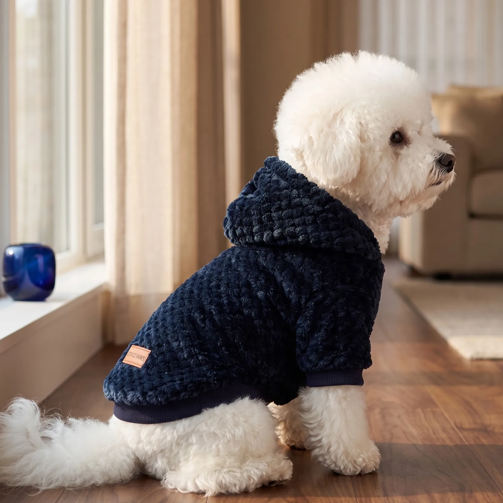 Weicher Polarfleece-Haustiermantel mit Kapuze, warmes Karodesign, ideal für kleine und mittelgroße Hunde, Katzen, Welpen, für den täglichen Gebrauch im Herbst und Winter. – Detail 16