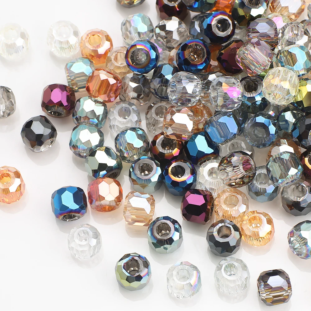 8/10/12/14mm Mixed Crystal Glass Large Hole Beads Loose Round Spacer Crafts for DIY Jewelry Making Hanging Earings Accessories