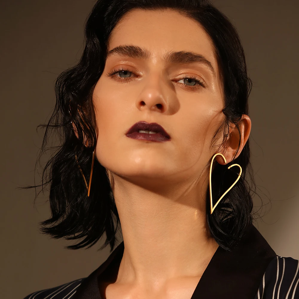 Enfashion Jewelry Geometric Big Heart Earrings Gold color Stainless steel Long Drop Earrings For Women Earings EB171037