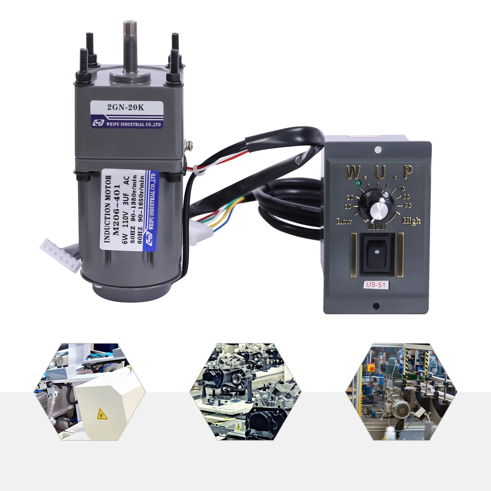 

6w 20k Gear Motor + Speed Governor 220v Adjustable Regulator Gear Motor 0-1400rpm Motor Speed Controller for Industry