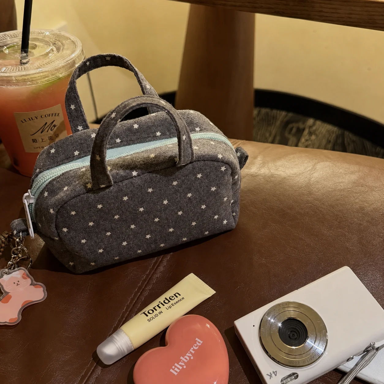 Handheld Cosmetic Bag Handheld Cotton Canvas Pouch Small Storage Bag Sweet Star Print Bag For Toiletry Storage Student Use Daily