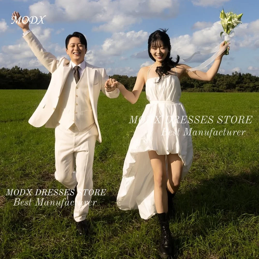 

Свадебное платье MODX Simple Hi-Lo из тафты с тонкими бретелями в корейском стиле, длиной в пол, для фотосессий, на заказ, Vestidos No