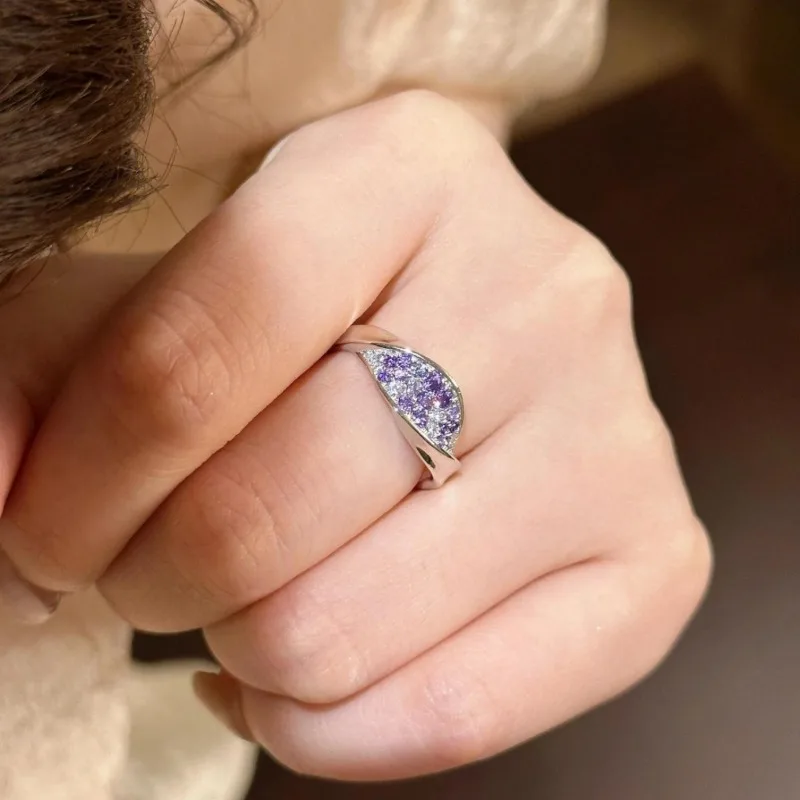 خاتم أرجواني معقد، مجوهرات الزركون الرائعة، فاخرة خفيفة متعددة الاستخدامات، مزاج المجوهرات الراقية، التنقل اليومي